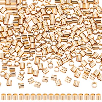 Цилиндрични месингови мъниста 1.5x1.5мм с 14K златно ламиниране/ Gold Filled - 100 броя