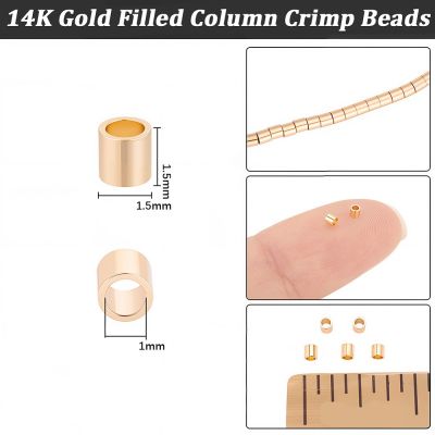Цилиндрични месингови мъниста 1.5x1.5мм с 14K златно ламиниране/ Gold Filled - 100 броя