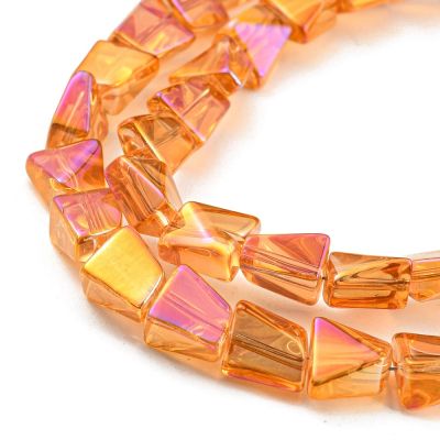 Стъклени мъниста с галванизирано многоцветно покритие 8x7x5 мм, Dark Orange - наниз 63см