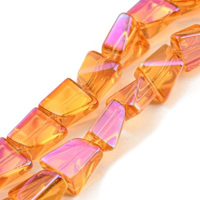 Стъклени мъниста с галванизирано многоцветно покритие 8x7x5 мм, Dark Orange - наниз 63см
