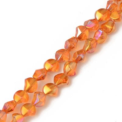 Стъклени галванизирани мъниста Twist Orange 8,2×8,2×6,8мм - наниз 66см