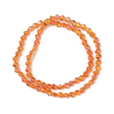 Стъклени галванизирани мъниста Twist Orange 8,2×8,2×6,8мм - наниз 66см