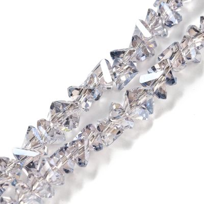 Стъклени мъниста с триъгълно сечение, Pearl Luster АВ, 6x6x3.5 мм - наниз 26,5-27,5 см