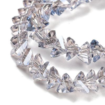 Стъклени мъниста с триъгълно сечение, Pearl Luster АВ, 6x6x3.5 мм - наниз 26,5-27,5 см