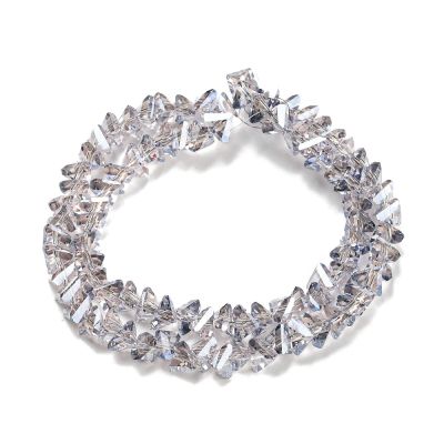 Стъклени мъниста с триъгълно сечение, Pearl Luster АВ, 6x6x3.5 мм - наниз 26,5-27,5 см