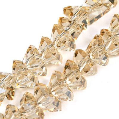 Стъклени мъниста с триъгълно сечение, Pearl Luster Wood АВ, 6×6×3,5 мм - наниз 26,5~27,5 см
