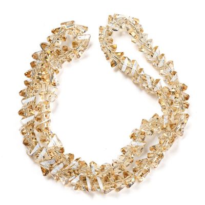 Стъклени мъниста с триъгълно сечение, Pearl Luster Wood АВ, 6×6×3,5 мм - наниз 26,5~27,5 см