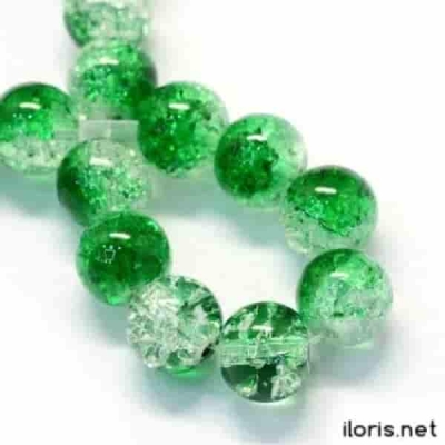 Стъклено зелено мънисто Crackle 8,5-9мм, mod 341 - 50 броя