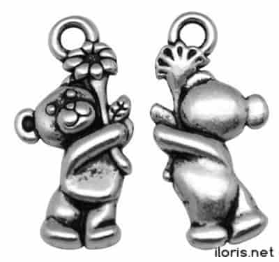 Pendant - bear, antique silver color, length: 19 mm, width: 3 mm, thickness: 3 mm, hole: 2 mm