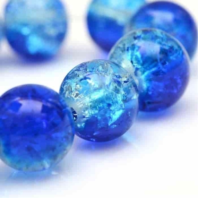 Стъклено мънисто Crackle- двуцветно, диаметър: 8мм, отвор: 1,3-1,6мм синя