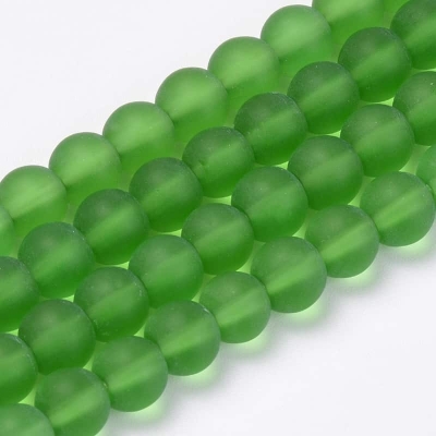 Стъклени прозрачно зелени матирани мъниста 10мм нанизи