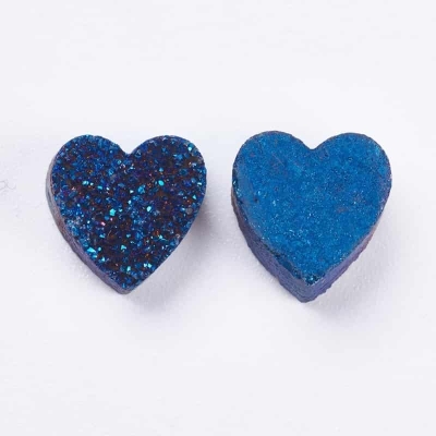 Мънисто сърце от друза ахат в син цвят 9~10мм 2