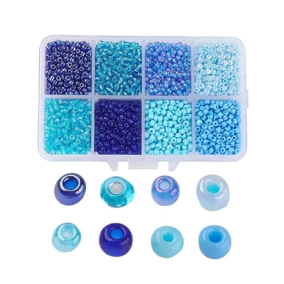Стъклени синци Ceylon 2мм, BLUE в кутия с 8 цвята
