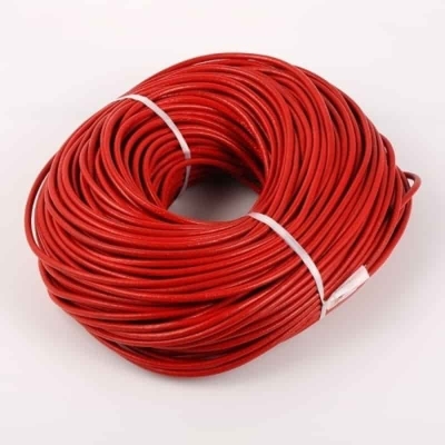 Кожен шнур объл, червен, диаметър 3мм - 1метър