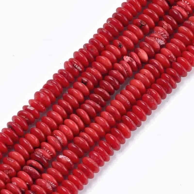 Корал Bamboo реплика в червен цвят, мъниста 6x4~4.5 мм - наниз 39- 40 см