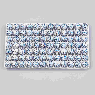 Стъклени мъниста 10мм галванизирани и декорация сини линии пакет