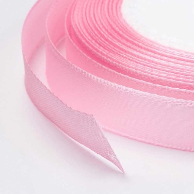 Сатенена панделка в розов цвят, 10мм - ролка 22.8м