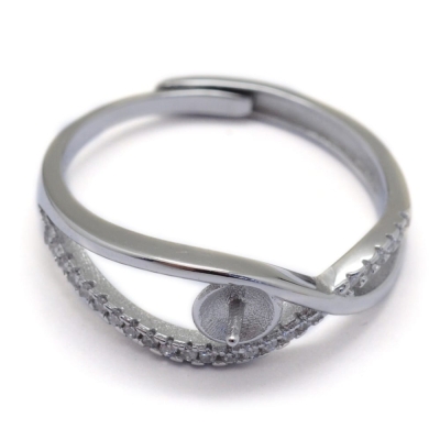 Сребърна основа за пръстен с декорация от микро мъниста Фианит