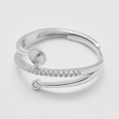 Сребърен компонент за пръстен с декорация от Фианит и плочка за камък а