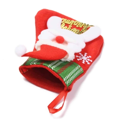 Коледна торбичка - чорап с Дядо Коледа и надпис страна