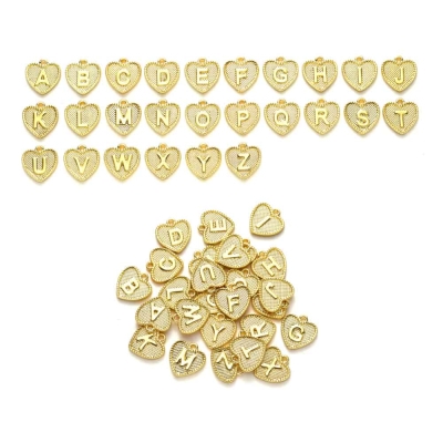 Комлект от метални сърца с латинските букви от A~Z  с покритие 18К злато 2