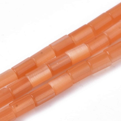 Низани стъклени цилинрични мъниста с ефект оранжево котешко око 6x4 мм