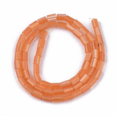 Низани стъклени цилинрични мъниста с ефект оранжево котешко око 6x4 мм а