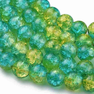 Стъклени мъниста, двуцветни 8мм Crackle Green- наниз от 50 бр  