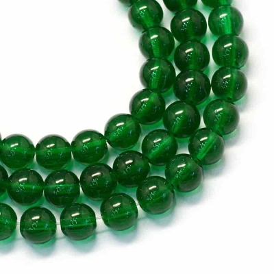 Стъклени прозрачни мъниста 10~10,5 мм, цвят добавен, чрез зелена витражна боя  1