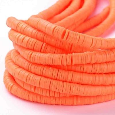 Плоски кръгли дискови мъниста Heishi, ръчно изработени от екологична полимерна глина в оранжево червен цвят 1