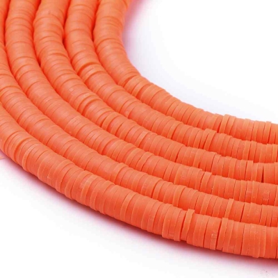 Плоски кръгли дискови мъниста Heishi, ръчно изработени от екологична полимерна глина в оранжево червен цвят 4