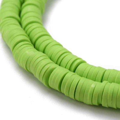 Дискови кръгли Heishi мъниста 6x1 мм ръчно изработени от зелена полимерна глина