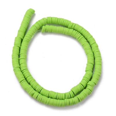 Дискови кръгли Heishi мъниста 6x1 мм ръчно изработени от зелена полимерна глина 1