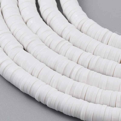 Дискови мъниста Heishi, ръчно изработени от екологична полимерна глина в бял цвят