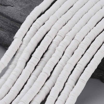 Дискови мъниста Heishi, ръчно изработени от екологична полимерна глина в бял цвят 3