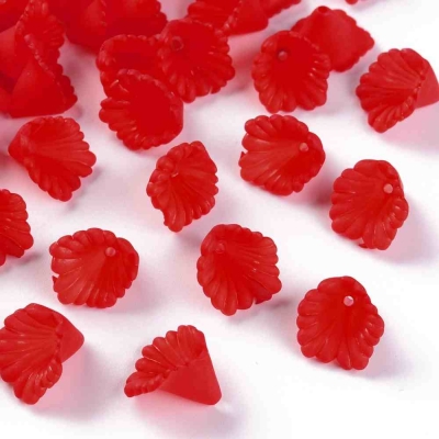 Червени матирани шапки за мъниста, цвете 12x12x9 мм  - 50 броя  