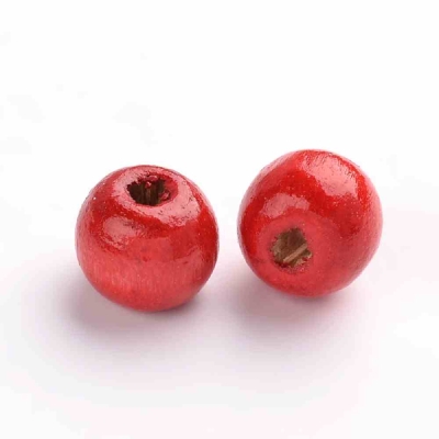 Мъниста от естествено дърво, кръгли 8 мм, боядисани, червени