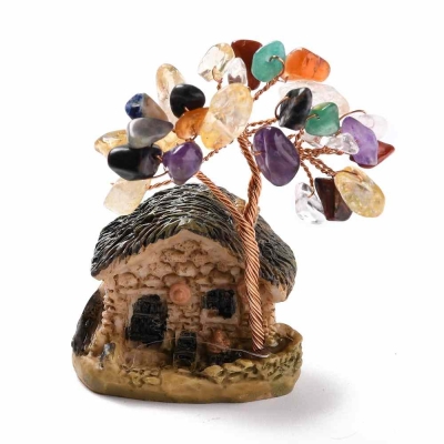 1 Декорация за бюро от смола и естествени камъни с тема къща и дърво