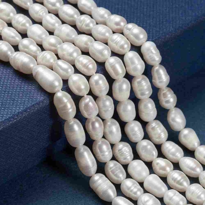 6 Естествена, култивирана сладководна перла 7,5~9,5x5,5~6,5 мм