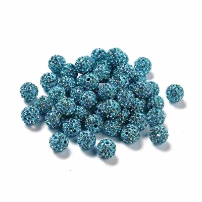 3 Мънисто кръгло 10 мм от синя полимерна смола и украсено с кристали
