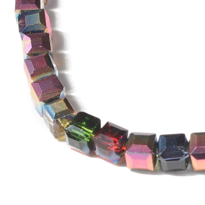 Стъклени глазирани мъниста многоцветни, кубче 5,5 мм - наниз с около 92 бр