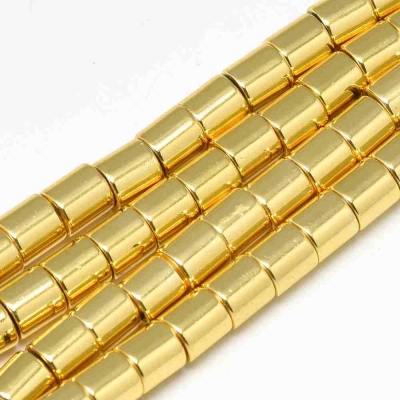 Хематит синтетичен цилиндрични мъниста 6x6 мм в златен цвят - наниз с около 65- 67 бр